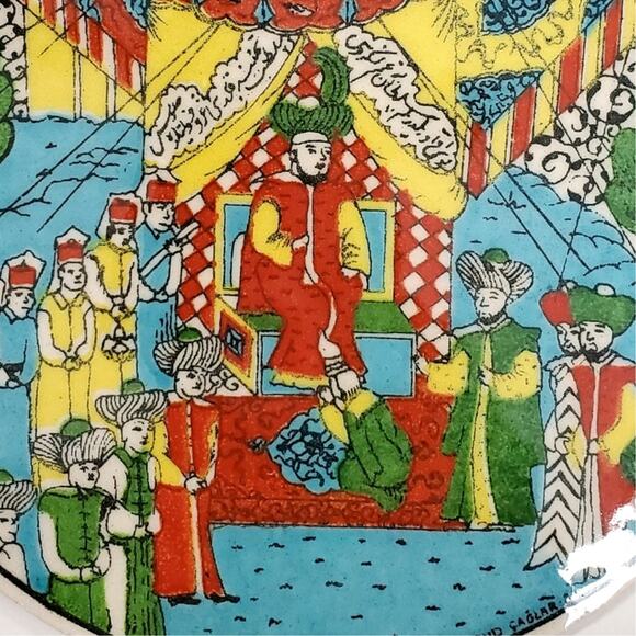 Vintage Set/6 Turkish Ceramic Tiles-Artist Signed Iznik Grand Caglar, 6.25 Round - Picture 3 of 5